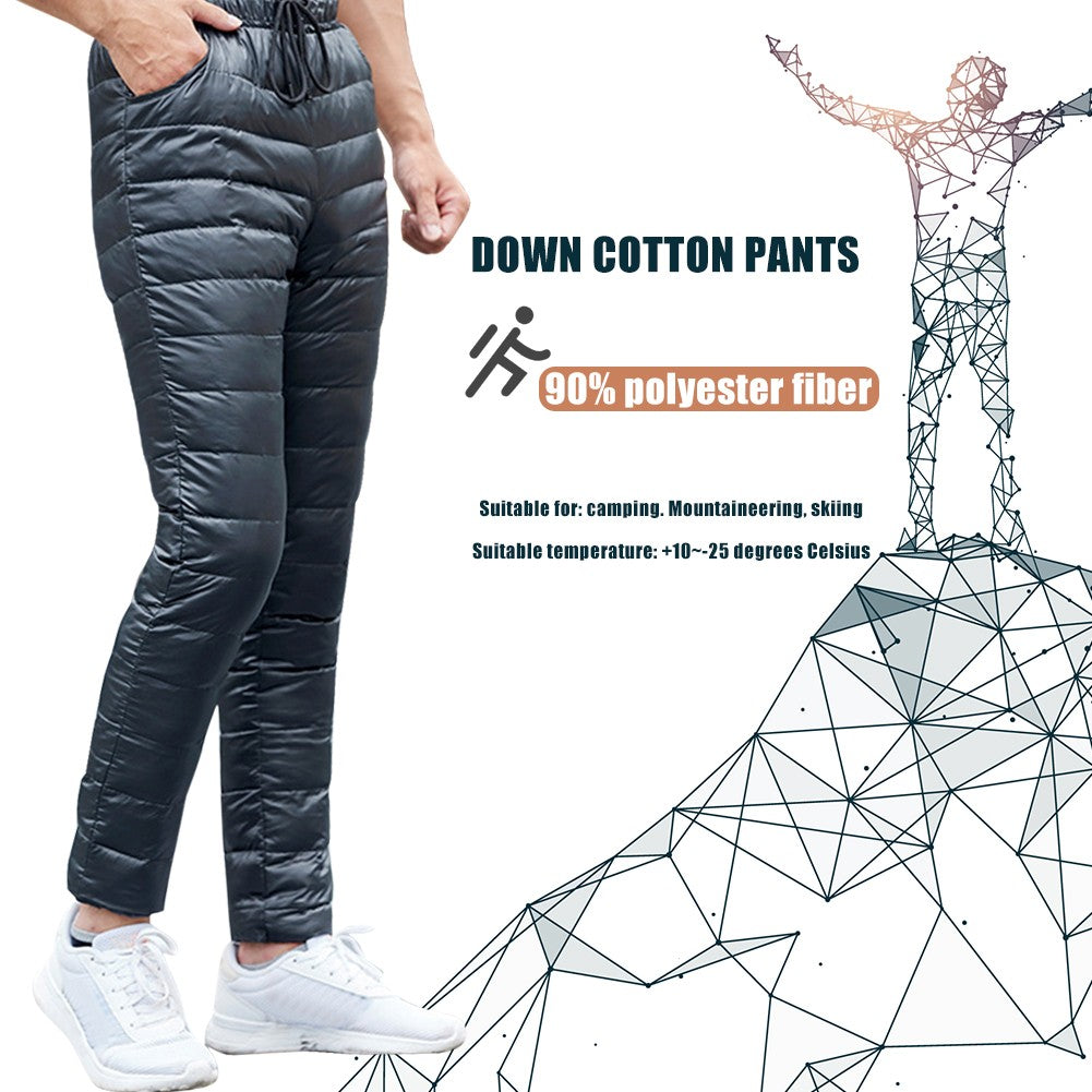 Plus Size Thickened Camp Down Pants Skiing Climbing Warm Slim Trousers Men for Family Outdoor Camping Accessories
