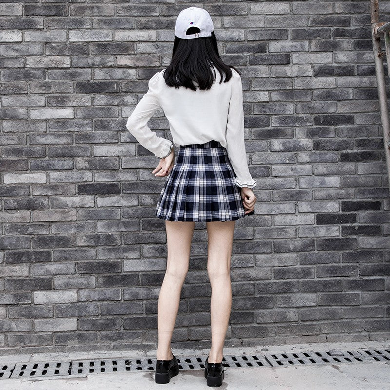 Harajuku 0Women Pleat Skirt 0Preppy Style Plaid 0Mini Cute Japanese School Uniforms Ladies Jupe Kawaii