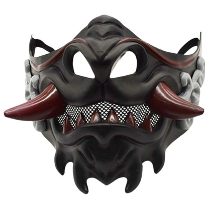 Realistic 3D Japanese Samurai Mask Fierce Teeth Lightweight Halloween Cosplay Masks Breathable Fang Mask Clothing Accessories