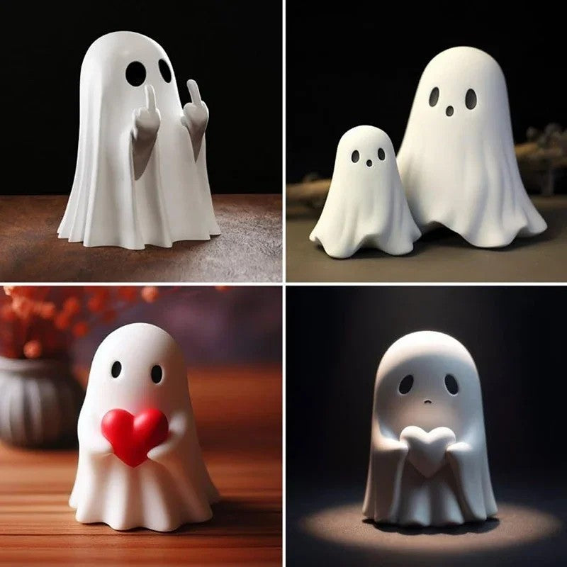 Estátua fofa de fantasma com dedo do meio, estatuetas assustadoras de fantasmas, decorações de casa para feriados, decorações de Halloween? Pequena mini decoração