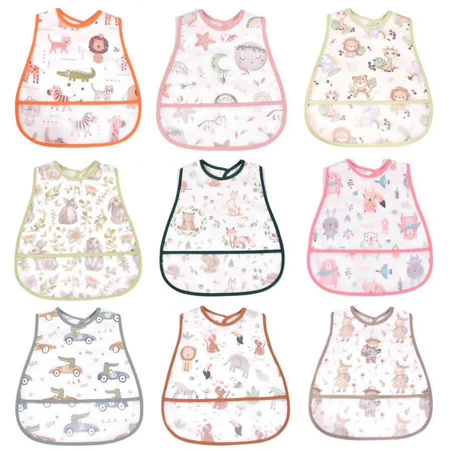 High Quality Cartoon Pattern EVA Waterproof Pocket Lunch Feeding Bibs Adjustable Baby Bibs Cute Child Baby Apron Kids Burp Cloth
