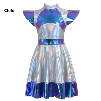 Cyber Alien Laser Reflective Alien Cosplay Dress, Adult and Children's Party Outfit, Including Tentacle Headpiece