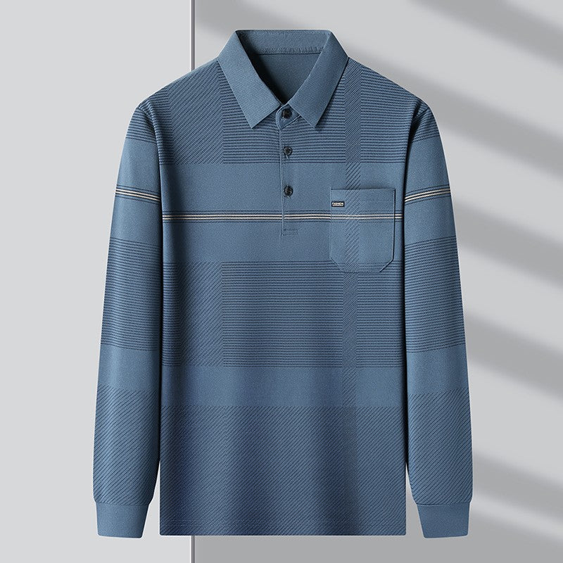 Luxury Quality Men's Polo Shirt Striped Print Pocket Short Sleeve Autumn Lapel T-Shirt Business Classic Casual Trend Menswear