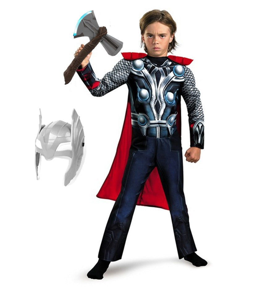 SuperHero Kids Thor Muscle Cosplay Costumes Clothes Led Harmmer Children Axe Halloween Christmas Gift