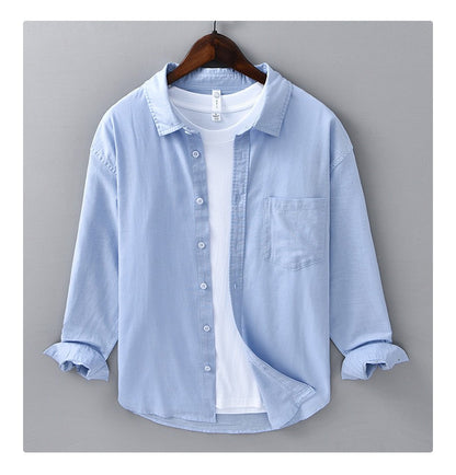 Men's Cotton-Linen Long Sleeve Shirt – Lightweight, Breathable, Vintage-Inspired Business Casual Shirt for Spring/Summer Fashion