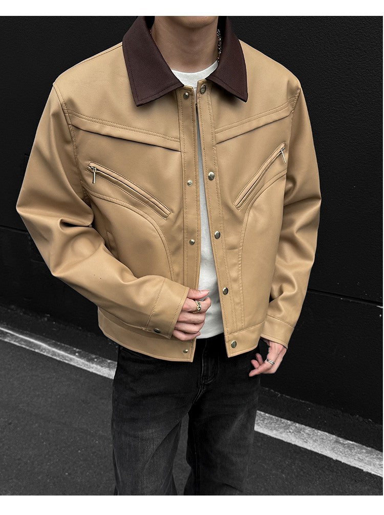 Mens Leather Jacket Biker Jacket PU Leather 2025 New Windproof Stand Collar Single Breasted Short Coat Slim Fit Mens Jacket