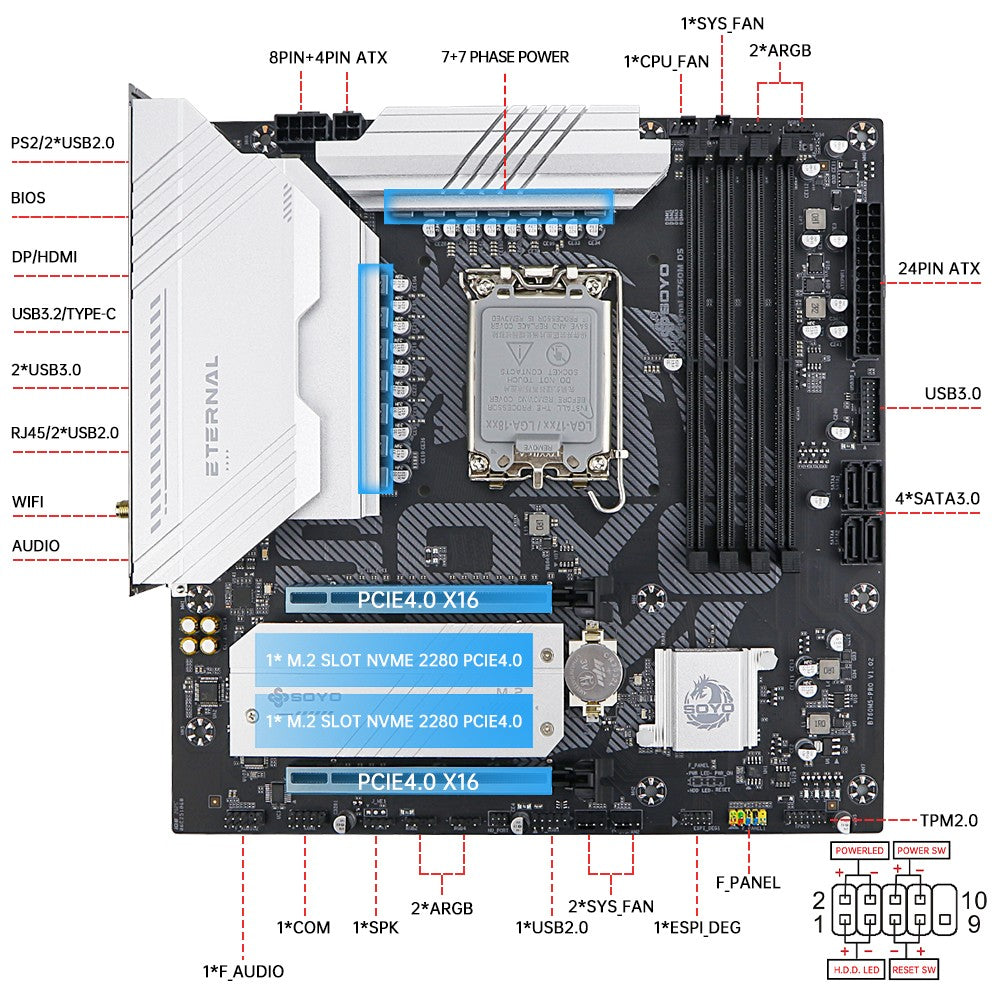 SOYO B760M D4 WiFi DDR4 LGA 1700 Intel B760 M-ATX Motherboard 2* M.2 PCIe 4.0 Type-C WiFi6 ARGB USB3.2 For 12/13/14th processor