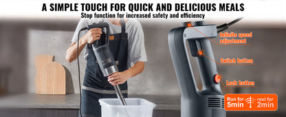 SucceBuy Commercial Immersion Blender 500 Watt Heavy Duty Hand Mixer Variable Speed Kitchen Stick Mixer with 304 Stainless Steel