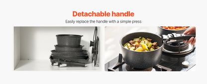 VEVOR 17 Pcs Nonstick Cookware Set Granite Pots and Pans Set Induction Cookwares Kitchen Cooking Set with Frying Sauce Saute Pan