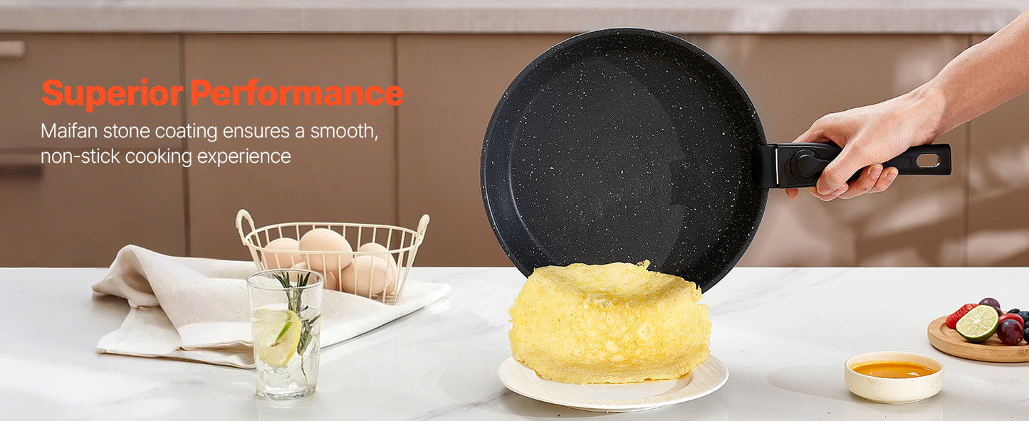 VEVOR 17 Pcs Nonstick Cookware Set Granite Pots and Pans Set Induction Cookwares Kitchen Cooking Set with Frying Sauce Saute Pan