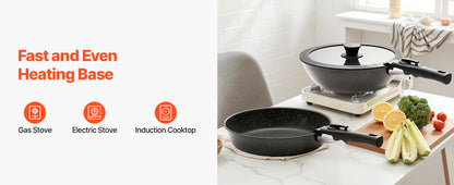 VEVOR 17 Pcs Nonstick Cookware Set Granite Pots and Pans Set Induction Cookwares Kitchen Cooking Set with Frying Sauce Saute Pan