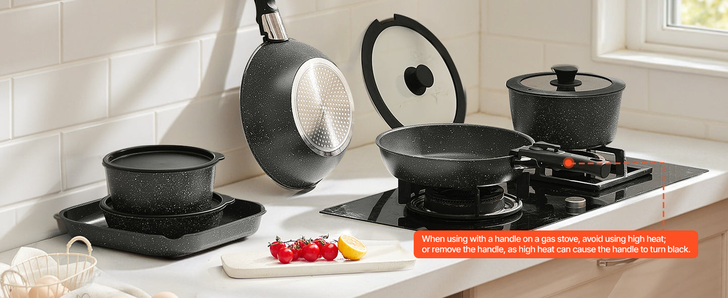 VEVOR 17 Pcs Nonstick Cookware Set Granite Pots and Pans Set Induction Cookwares Kitchen Cooking Set with Frying Sauce Saute Pan