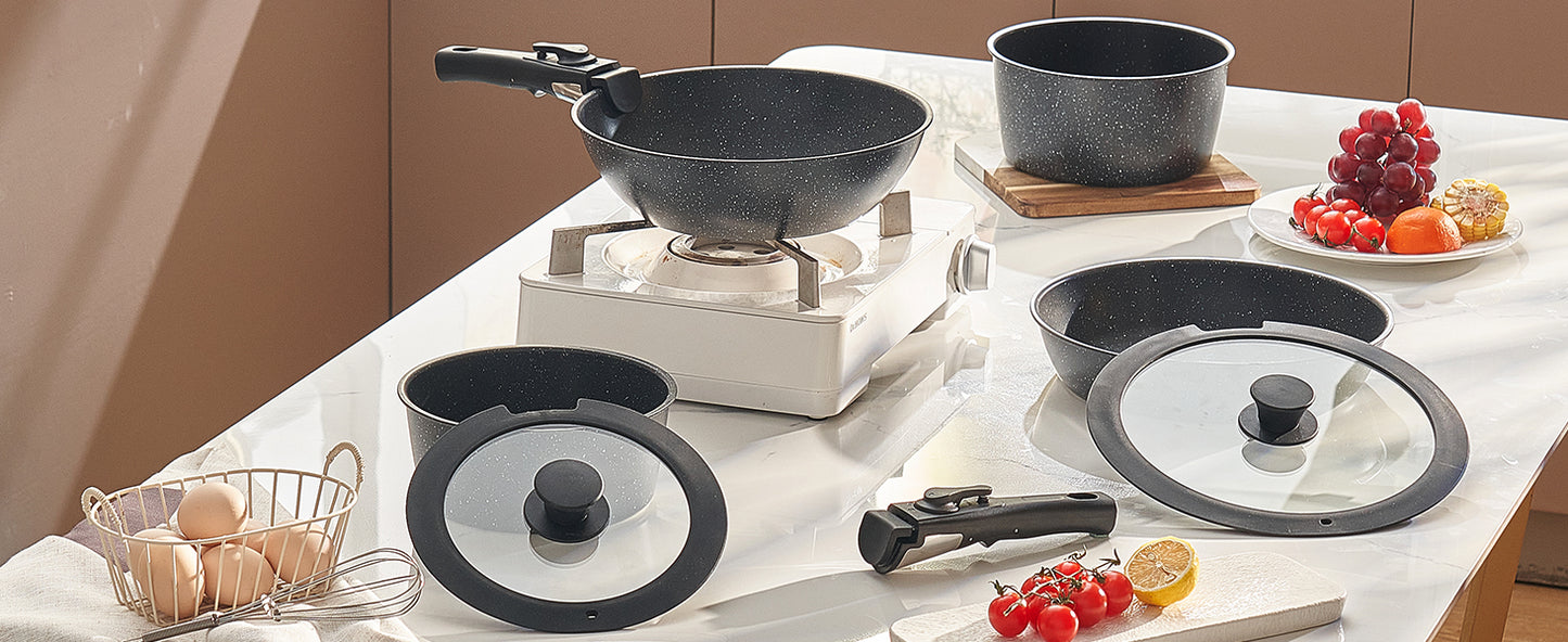 VEVOR 17 Pcs Nonstick Cookware Set Granite Pots and Pans Set Induction Cookwares Kitchen Cooking Set with Frying Sauce Saute Pan