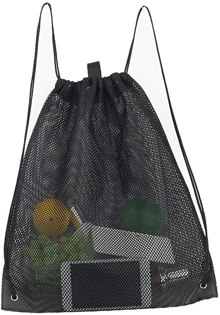 Mesh Drawstring Backpack Bags Heavy Duty Multi Functional Black Mesh Pouch Beach Toys Bag Beach Bag