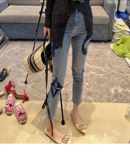 Trendy High Waist Slim Fit Denim Pants Women's Summer New Sle Elastic Straight Leg Jeans Cotton Stretch Denim Light Color