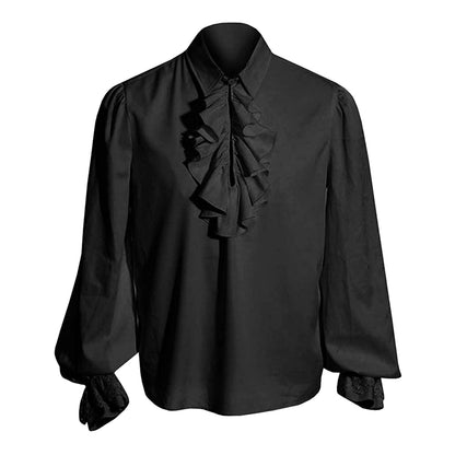 Medieval Viking Shirts Men's Autumn Casual Shirts Steampunk Cosplay Bandage Long Sleeve Ruffled Shirt Gothic Blouse Tops