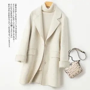 100% Pure Wool Woolen Coat Women 2025 Autumn Winter Suit Wool Overcoat Thin Cashmere Two-sided Jacket Suit Collar Outwear Female