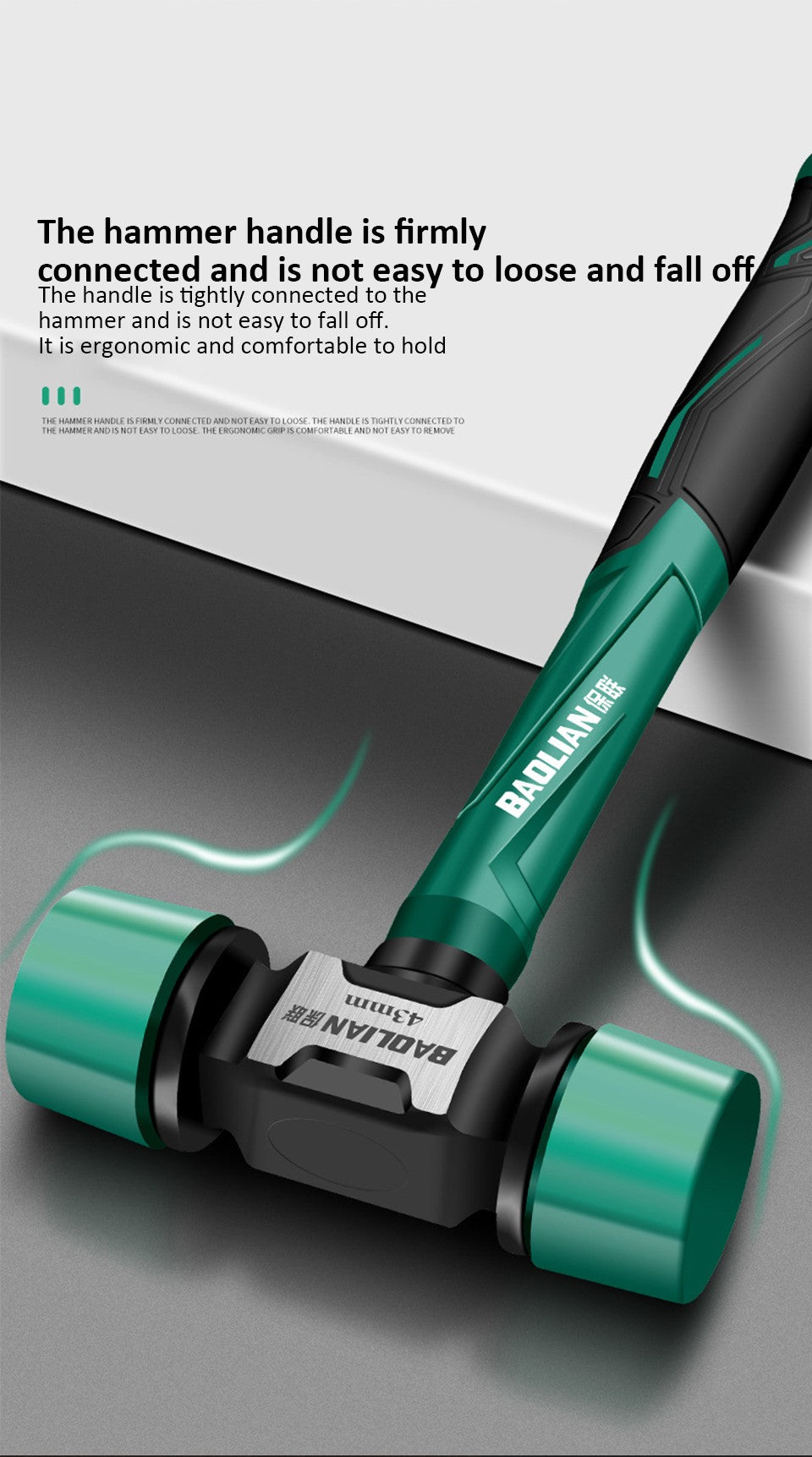Martelo de Instalação de Cabeça Dupla Multifuncional 27/36/43mm Martelo de Borracha Antiderrapante Antivibração Ferramenta Profissional