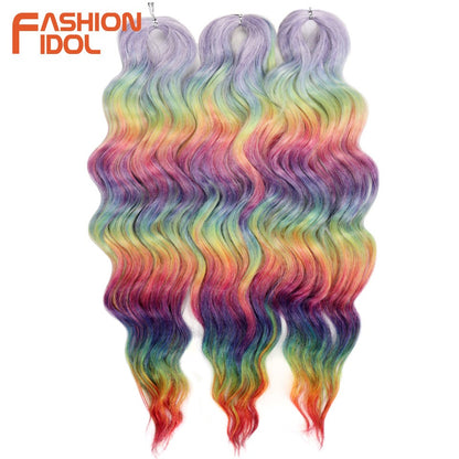 FASHION IDOL Cabelo de Crochê Torção Laranja Extensões de Cabelo Trançado de Onda Profunda Sintética Cabelo Onda de Água 24 Polegadas Fibra Resistente ao Calor
