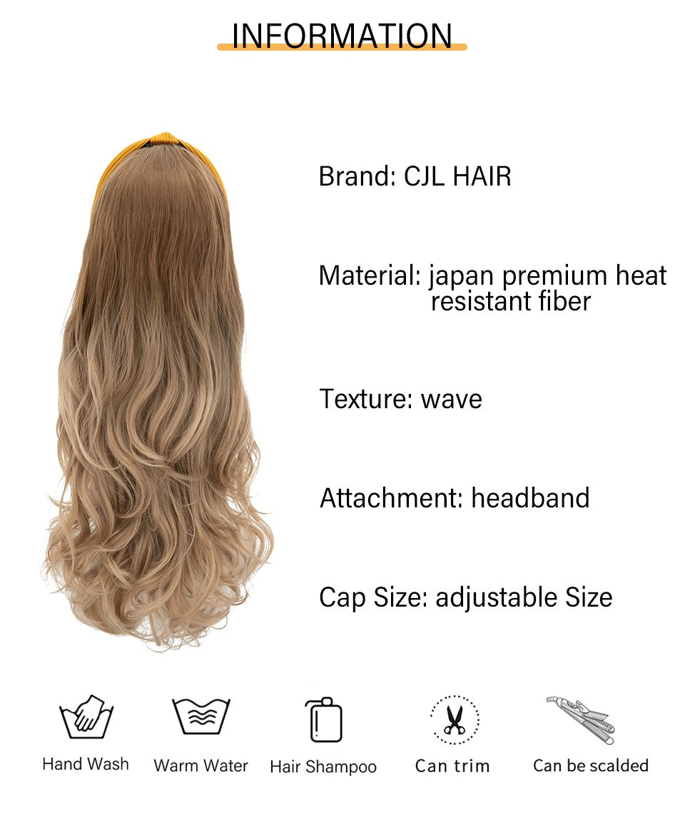 Peruca de Cabelo Sintético Longo Ondulado com Faixa Feminina Ombré Castanho Preto Loiro Cosplay Natural Resistente ao Calor Meia Peruca para Mulheres