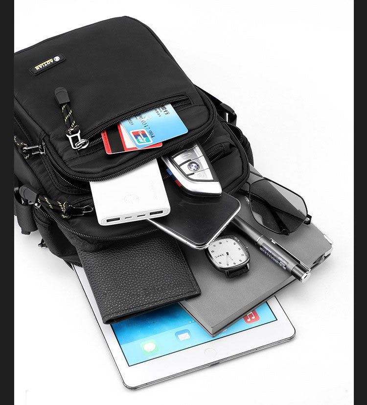 Men Multi-layer Shoulder Bag Fashionable Casual Lightweight Nylon Crossbody Bag for Daily Outing Commuting Small Handbag