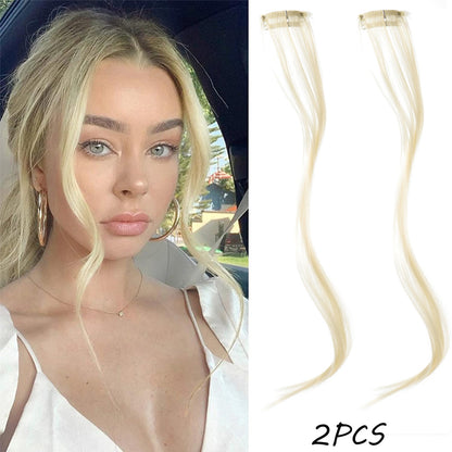 2PC Franja Sintética Extensões de Cabelo Peruca Cacheado Presilha Frontal Lateral Longa Ondulada Franja Loira Com Presilha Franja Invisível Cabelo Falso