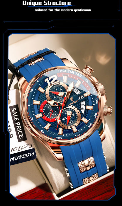 POEDAGAR Luxury Military Men Watch Calendar Chronograph Waterproof Luminous Man Wristwatch Fashion Silicone Quartz Men's Watches