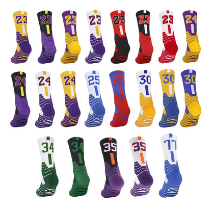 Meias Esportivas Masculinas de Basquete, Meias Esportivas com Numeração, Fundo de Toalha Engrossado, Ciclismo Outdoor, Corrida, Basquete, Feminino Adulto, Meias.