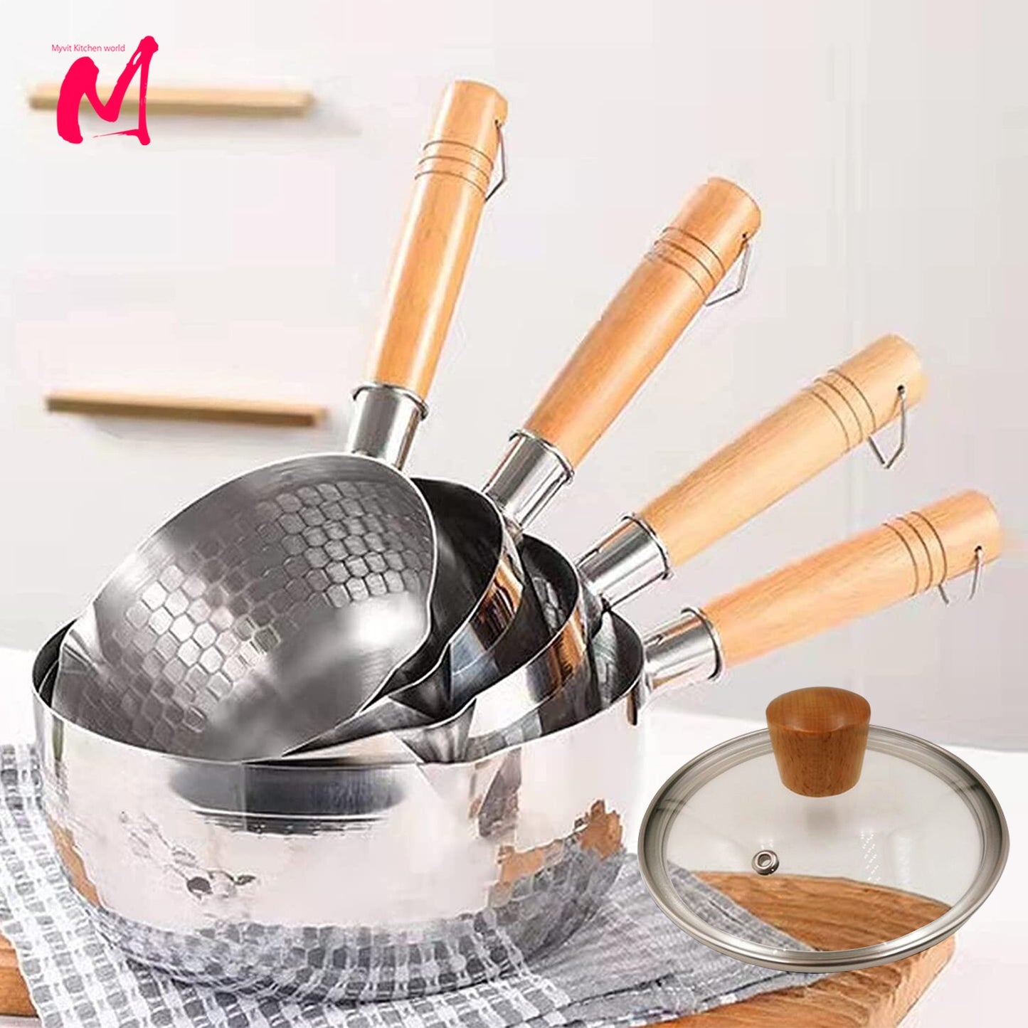 Panela de Aço Inoxidável com Tampa Cabo de madeira maciça com gancho Panela multiuso com bicos para servir, Caldeirão, Panela de cozinha
