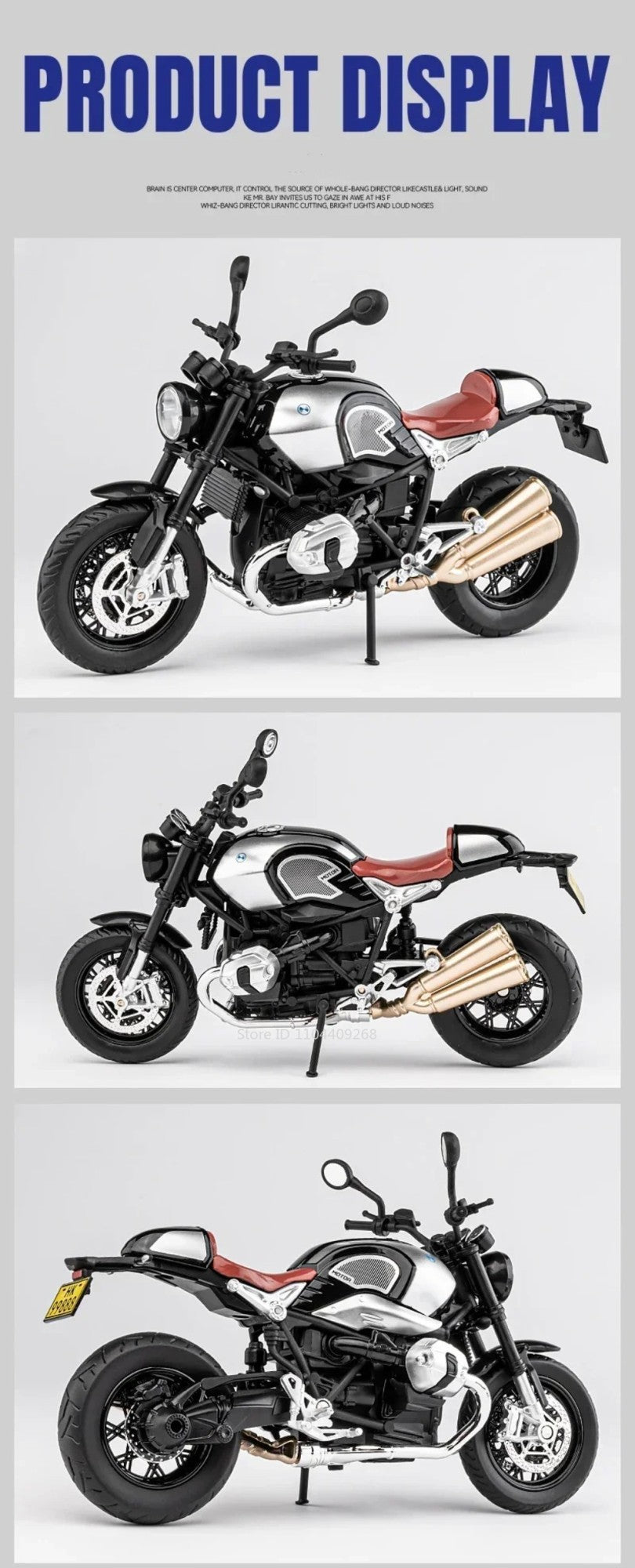 1:12 Escala R Nine T HP4 Modelo de Moto Carro de Brinquedo Liga Fundida Luz Música Amortecimento Modelos Miniatura de Motor Ornamento Presente