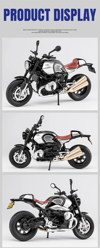 1:12 Escala R Nine T HP4 Modelo de Moto Carro de Brinquedo Liga Fundida Luz Música Amortecimento Modelos Miniatura de Motor Ornamento Presente