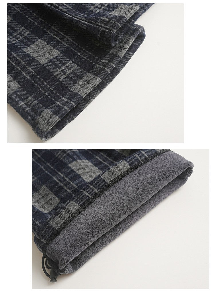 2025 Autumn Winter Cotton Boys Casual Pants Children Fleece-Lined Kids Plaid Loose Long Trouser Soft Warm 3-12 Years Outfit