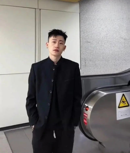 New Black Zhongshan Suit Jacket for Young Men Chinese Style Outerwear Popular Internet Celebrity Zhao Shanghe Topwear