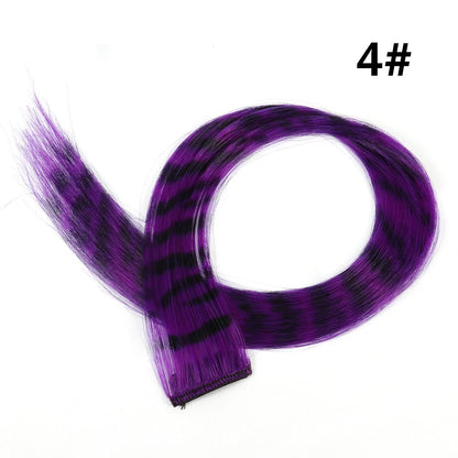 Aplique de Cabelo Sintético 18" Longo Liso Feminino de Alta Temperatura Clip In Extensão de Cabelo Peruca de Pena Azul Rosa Colorido