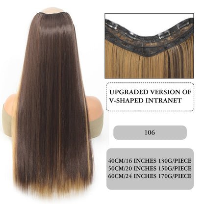 Difei 16-24 inch Synthetic Long Straight Hair Extension Piece Fashion Accessories Women's Clip Hair V-shaped Wig Piece