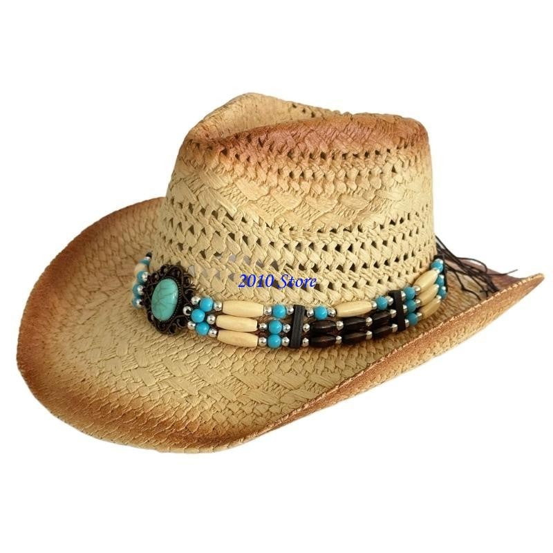 F3MF Fashionable Handwoven Straw Hat Roll Brims Sunproof Panama Hat for Women Bohemian Hat for Vacation and Everyday Wear