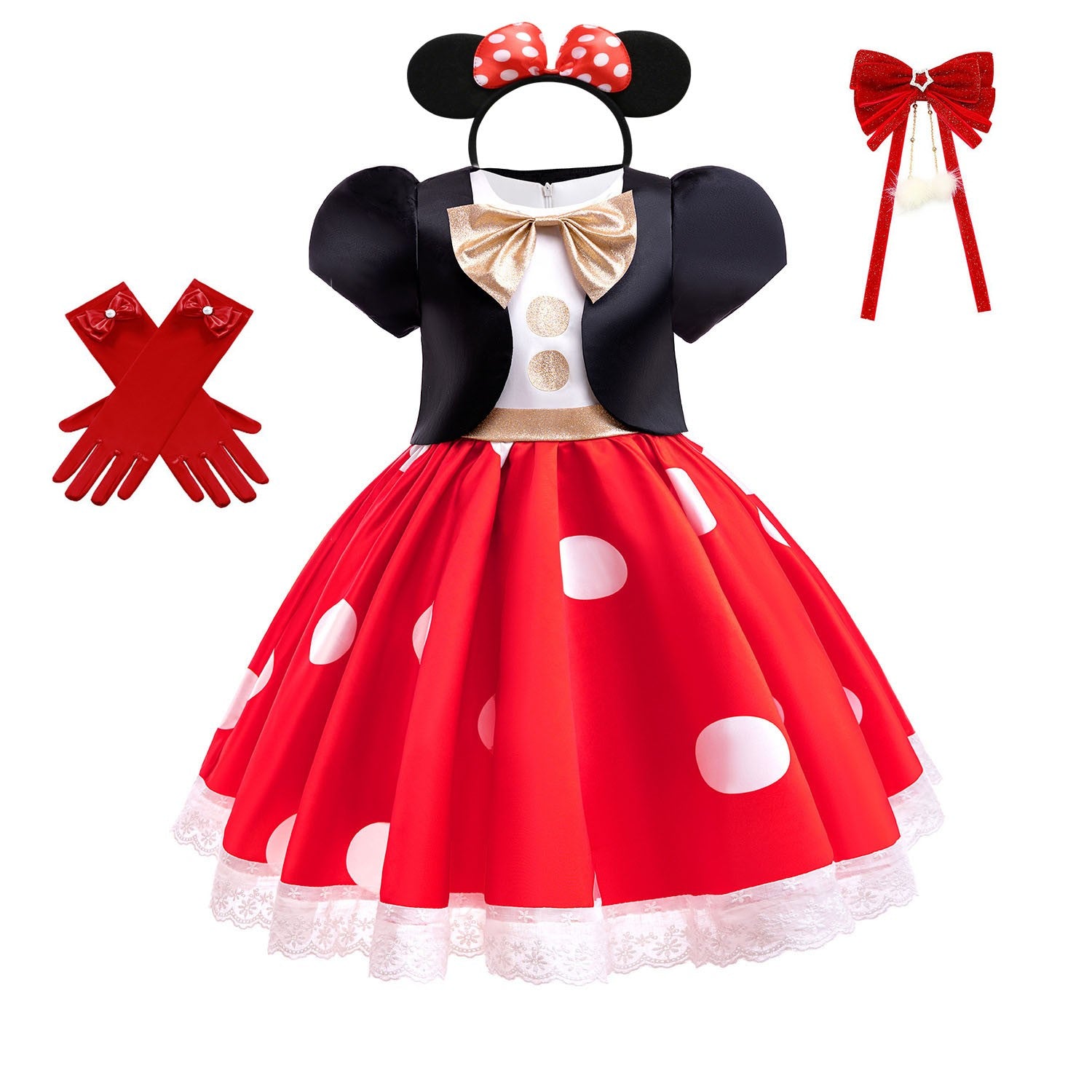 Cartoon Mouse Cosplay Costume Bow Tie Top+Short Sleeve Coat+Suspender Shorts for Halloween Carnival Birthday Outfits