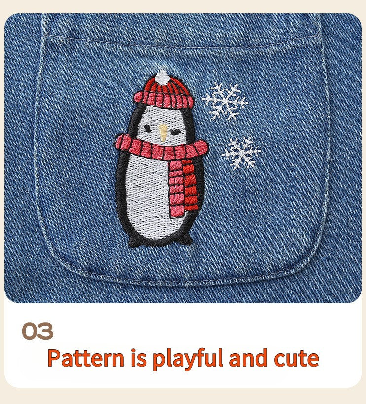 New Girls' Dress  Round Neck Children's Princess Dress Denim Fabric Toddler Kids Clothing 4-8Y