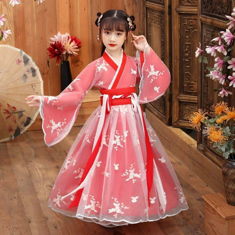 Fashion Girls Dresses Casual Outfit Long Sleeve Hanfu Girl Summer Children Clothes Princess Dress Baby Vestido Kids Tang Costume