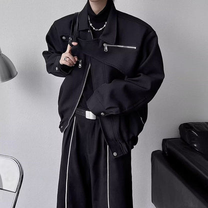 Yamamoto Dark Style Asymmetrical Design Short Lapel Zipper Deconstruction High-end Flying Jacket Jacket for Men