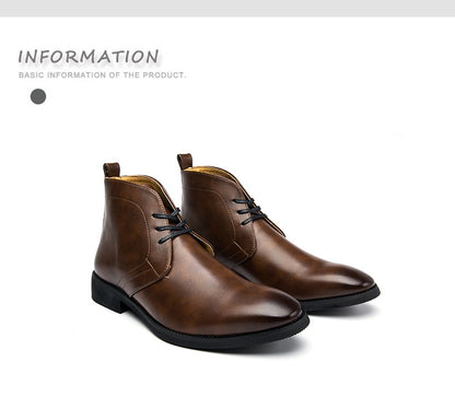 New Men Business Ankle Boots PU High Cut Short Tube Lace Up Business Brand Chelsea Boots European Style Size 38-48 Men Boots