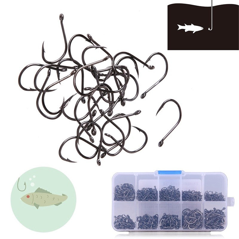 600/100Pcs Fishing Hooks Set Mixed Size High Carbon Steel Carp Rope Carp Fishhook Fishing Accessories Offset Circle Hook