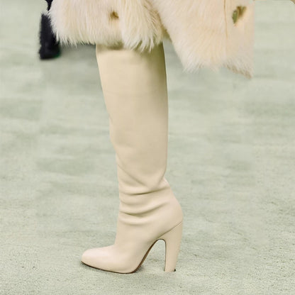 2025 Women's New Winter Coarse High Heels Knee Boots European and American Sexy Square Head Side Zipper Fashion Large Boots