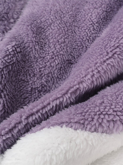 Plus Size Autumn/Winter New Arrivals Women's Autumn/Winter Drop-Shoulder Long-Sleeved Colour-Block Patchwork Fleece Hooded Jacke