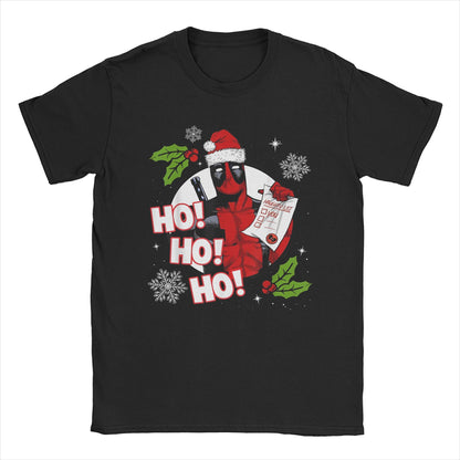 Men's Deadpool Santa Naughty List Christmas Graphic T Shirts HO! 100% Cotton Tops Novelty Short Sleeve O Neck Tees Gift T-Shirt
