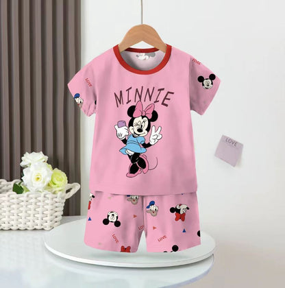 Spring and Autumn Girls' Short-sleeved Shorts Thin Air-conditioned Clothing Pajama Pajamas Sleepwear Robe Children's Mother Kids