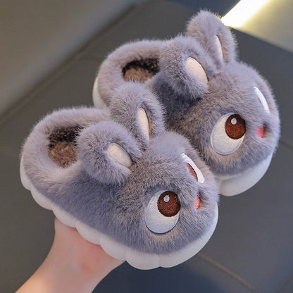 Boys & Girls Autumn Winter Cotton Slippers Kids Slip-On Warm Shoes Cute Rabbit Non-slip Soft Comfortable Plush Home Indoor Shoes