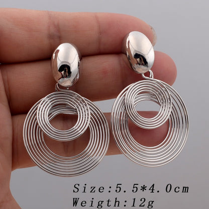 Brincos de declaração redondos grandes e modernos para mulheres cor dourada e prateada metal geometria brincos pendentes joias simples europeias