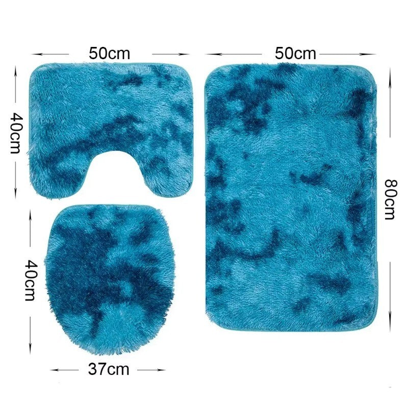 3piece Bathroom Mat Bathroom Silk Tie-dye Bathroom Soft Non-slip Carpet Shower Carpet Toilet Seat Cover Floor Mat