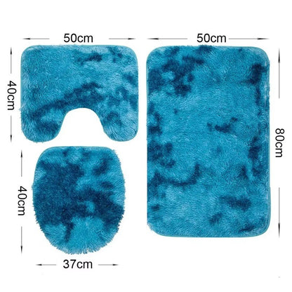 3piece Bathroom Mat Bathroom Silk Tie-dye Bathroom Soft Non-slip Carpet Shower Carpet Toilet Seat Cover Floor Mat